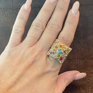 Multicolor Gemstone Two Toned Ring